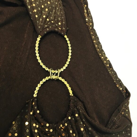 Vtg Y2K B Sharp Bronze/Gold Festival Top S/M Faux Wrap Ruched Jeweled Boho Fairy - Picture 7 of 9